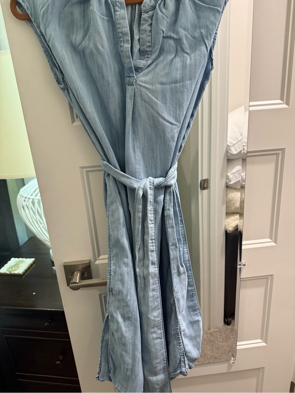 Banana Republic Light Blue Denim Tie-Waist Overall Dress